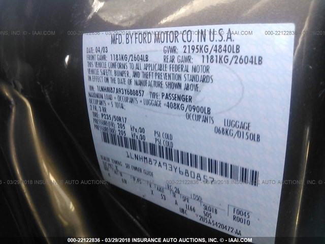 1LNHM87A93Y680857 - 2003 LINCOLN LS 灰色 照片 9