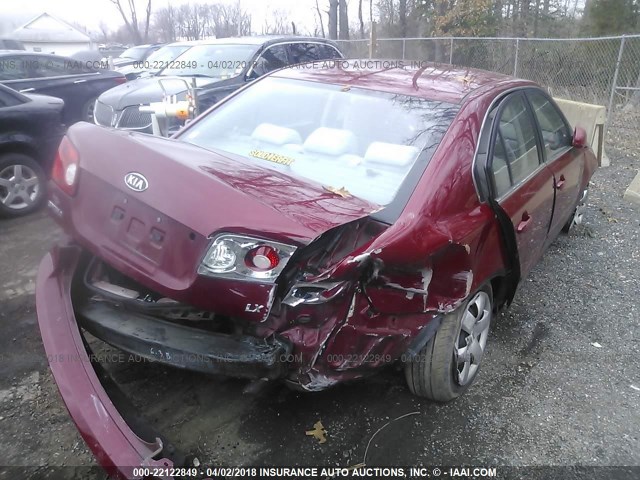 KNAGE123985257604 - 2008 KIA OPTIMA LX/EX RED photo 4