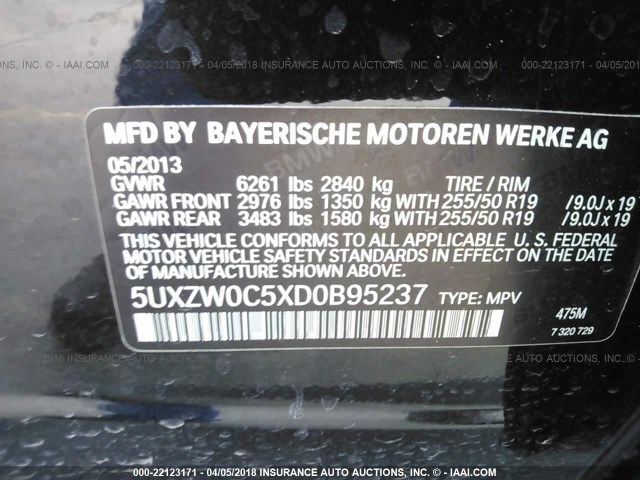5UXZW0C5XD0B95237 - 2013 BMW X5 XDRIVE35D BLACK photo 9