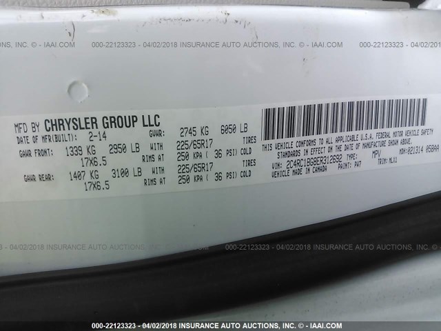 2C4RC1BG8ER312692 - 2014 CHRYSLER TOWN & COUNTRY TOURING WHITE photo 9