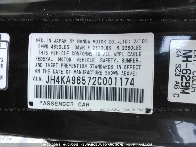 JH4KA96572C001174 - 2002 ACURA 3.5RL BLUE photo 9