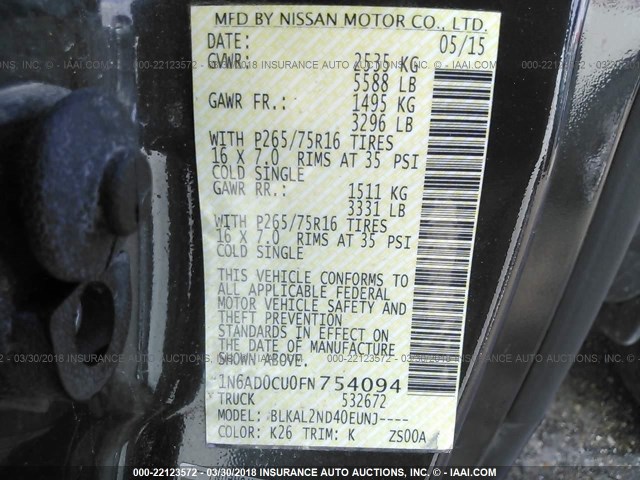 1N6AD0CU0FN754094 - 2015 NISSAN FRONTIER SV/PRO-4X GRAY photo 9