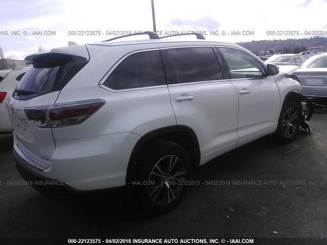 5TDJKRFH4GS319425 - 2016 TOYOTA HIGHLANDER XLE თეთრი ფოტო 4