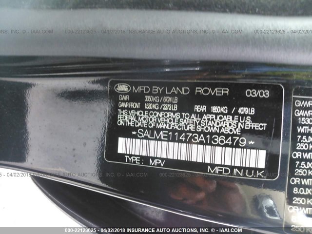 SALME11473A136479 - 2003 LAND ROVER RANGE ROVER HSE BLUE photo 9