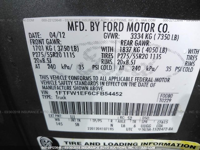 1FTFW1EF6CFB54452 - 2012 FORD F150 SUPERCREW GRAY photo 9