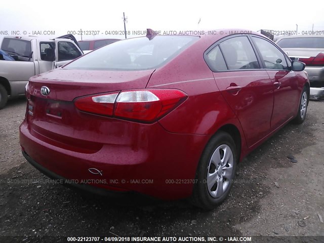 KNAFK4A65G5606869 - 2016 KIA FORTE LX RED photo 4