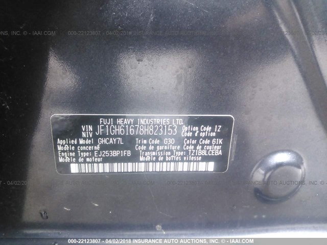 JF1GH61678H823153 - 2008 SUBARU IMPREZA 2.5I GRAY photo 9