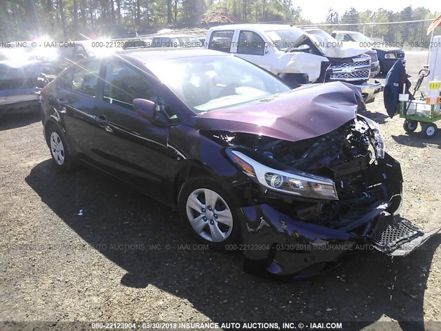 3KPFK4A73HE124368 - 2017 KIA FORTE LX MAROON photo 1