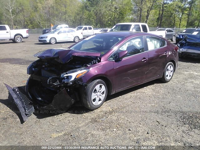 3KPFK4A73HE124368 - 2017 KIA FORTE LX MAROON photo 2