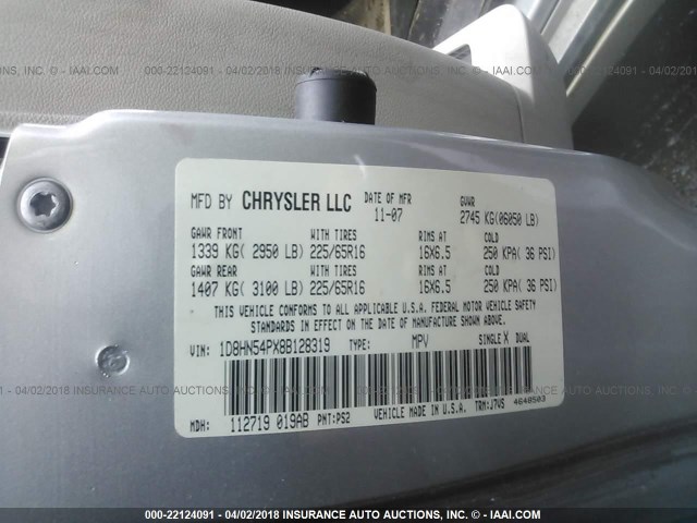 1D8HN54PX8B128319 - 2008 DODGE GRAND CARAVAN SXT SILVER photo 9