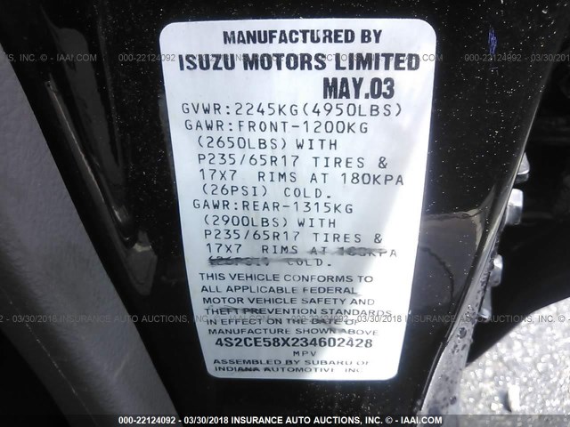 4S2CE58X234602428 - 2003 ISUZU AXIOM XS Qara foto 9