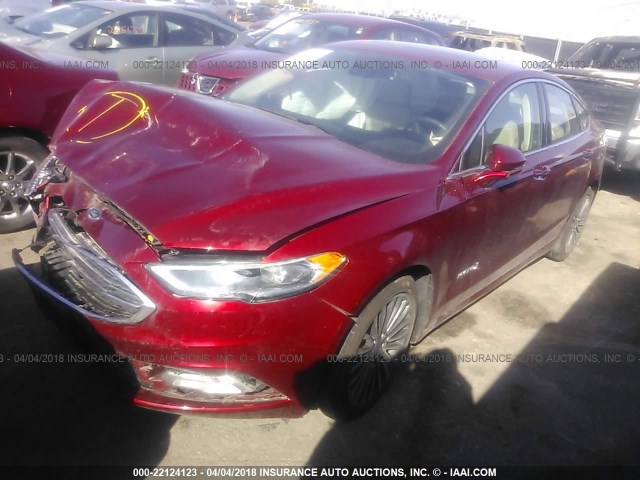 3FA6P0LU2HR322855 - 2017 FORD FUSION SE HYBRID RED photo 2