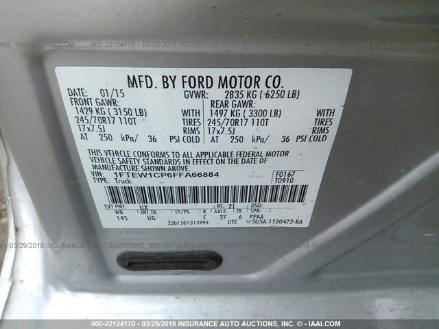 1FTEW1CP6FFA66884 - 2015 FORD F150 SUPERCREW SILVER photo 9