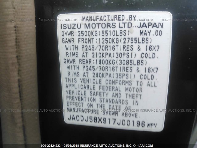 JACDJ58X917J00196 - 2001 ISUZU TROOPER S/LS/LIMITED 绿色 照片 9