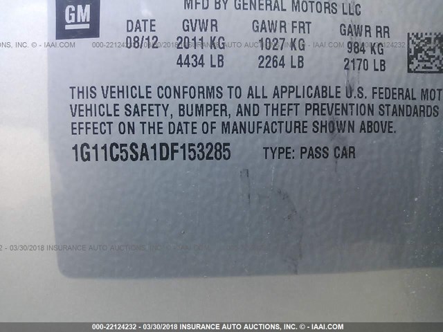 1G11C5SA1DF153285 - 2013 CHEVROLET MALIBU 1LT 棕色 照片 9