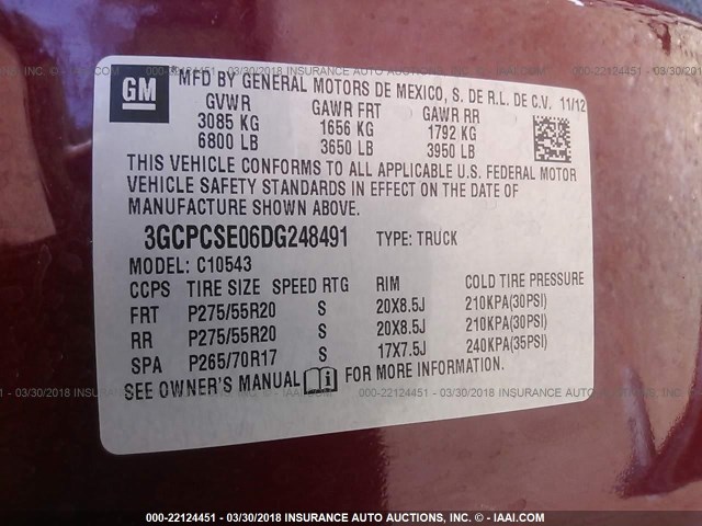 3GCPCSE06DG248491 - 2013 CHEVROLET SILVERADO C1500 LT BURGUNDY photo 9