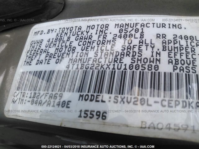 4T1BG22KX1U100580 - 2001 TOYOTA CAMRY CE/LE/XLE 银色 照片 9