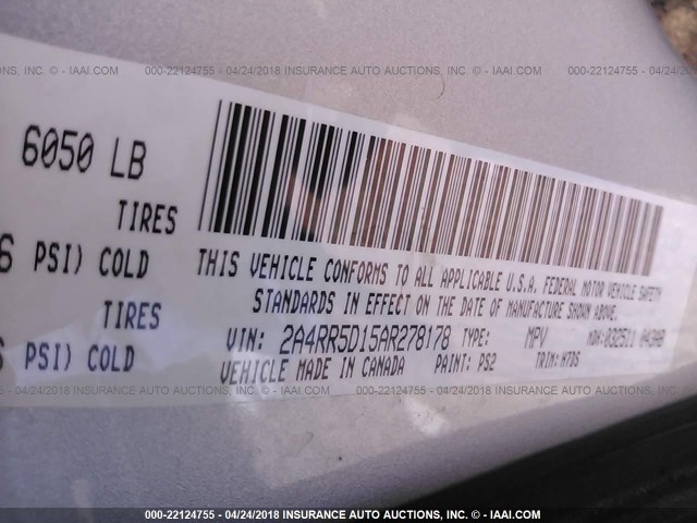 2A4RR5D15AR278178 - 2010 CHRYSLER TOWN & COUNTRY TOURING SILVER photo 9
