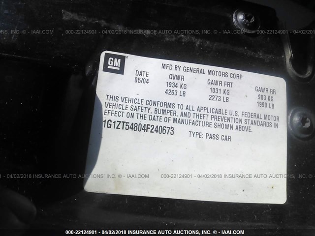 1G1ZT54804F240673 - 2004 CHEVROLET MALIBU LS 黑色 照片 9