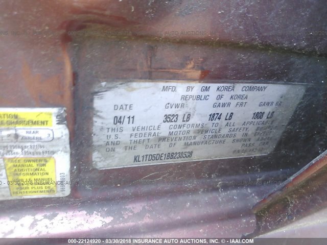 KL1TD5DE1BB238538 - 2011 CHEVROLET AVEO LS/LT 橙色 照片 9