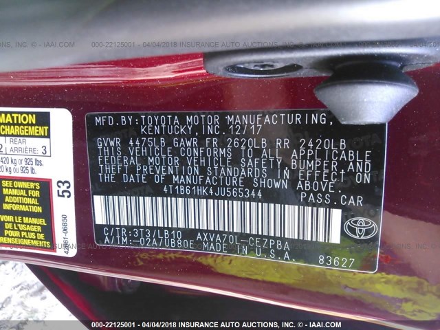 4T1B61HK4JU565344 - 2018 TOYOTA CAMRY XSE RED photo 9