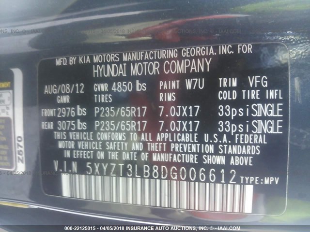 5XYZT3LB8DG006612 - 2013 HYUNDAI SANTA FE SPORT  GRAY photo 9