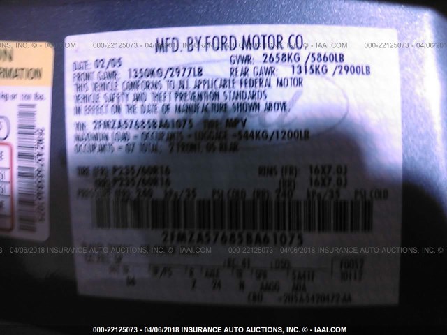 2FMZA57685BA61075 - 2005 FORD FREESTAR SES BLUE photo 9