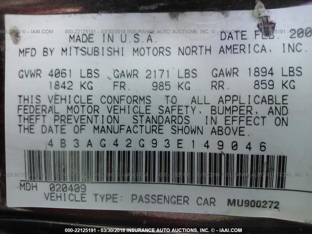 4B3AG42G93E149046 - 2003 DODGE STRATUS SE RED photo 9