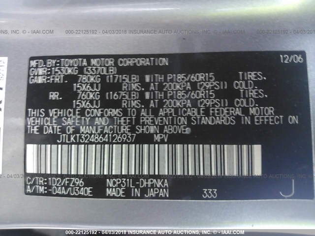 JTLKT324864126937 - 2006 TOYOTA SCION XB Champagne photo 9