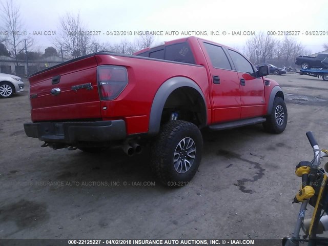 1FTFW1R67CFB35161 - 2012 FORD F150 SVT RAPTOR RED photo 4