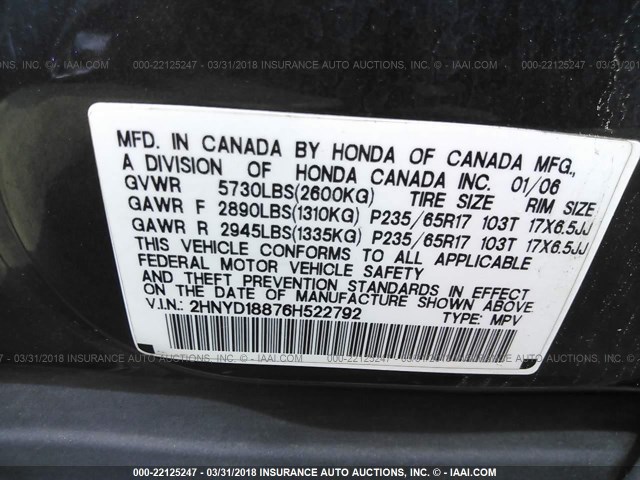 2HNYD18876H522792 - 2006 ACURA MDX TOURING GRAY photo 9