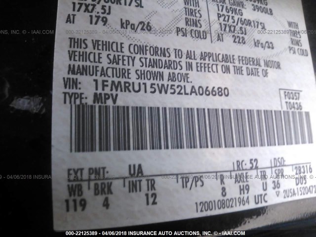 1FMRU15W52LA06680 - 2002 FORD EXPEDITION XLT 黑色 照片 9