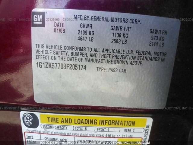 1G1ZK57708F205174 - 2008 CHEVROLET MALIBU LTZ 栗色 照片 9