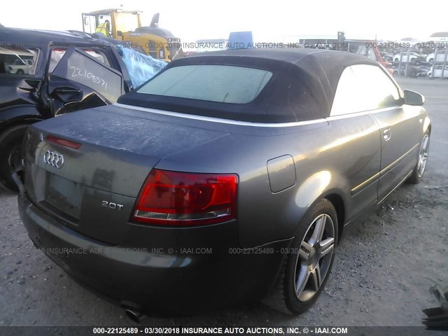 WAUAF48H77K016521 - 2007 AUDI A4 2.0T CABRIOLET GRAY photo 4