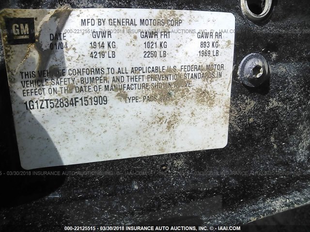 1G1ZT52834F151909 - 2004 CHEVROLET MALIBU LS 黑色 照片 9