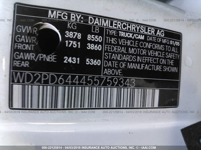 WD2PD644455759343 - 2005 SPRINTER 2500 SPRINTER  WHITE photo 9