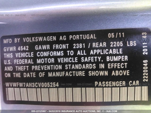 WVWFW7AH3CV005254 - 2012 VOLKSWAGEN EOS LUX/EXECUTIVE Jasnoniebieski zdjęcie 9