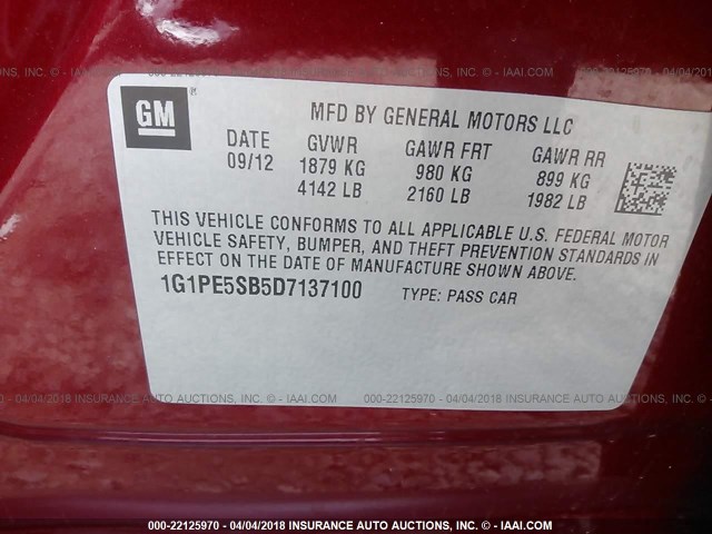 1G1PE5SB5D7137100 - 2013 CHEVROLET CRUZE LT RED photo 9