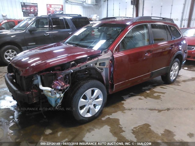 4S4BRCCC3B3383032 - 2011 SUBARU OUTBACK 2.5I PREMIUM RED photo 2