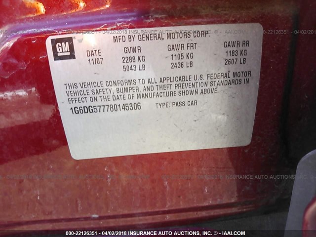 1G6DG577780145306 - 2008 CADILLAC CTS RED photo 9