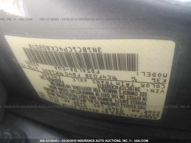 3N1BC1CP4CK802078 - 2012 NISSAN VERSA S/SL SILVER photo 9