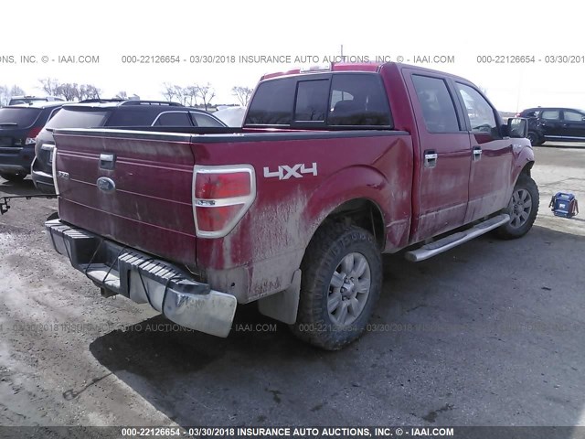 1FTEW1E82AFD17401 - 2010 FORD F150 SUPERCREW RED photo 4