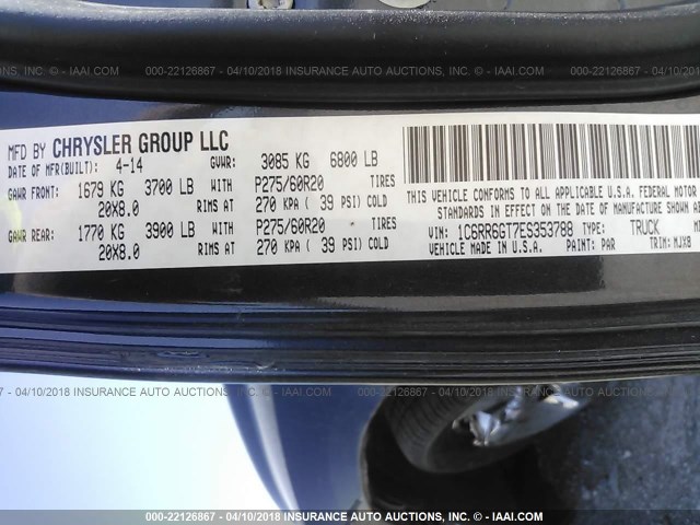 1C6RR6GT7ES353788 - 2014 RAM 1500 SLT GRAY photo 9