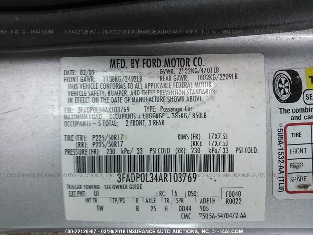 3FADP0L34AR103769 - 2010 FORD FUSION HYBRID SILVER photo 9