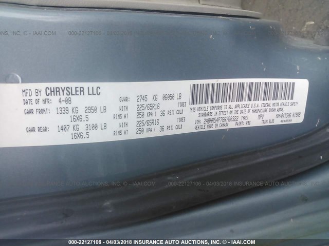 2A8HR54P78R760322 - 2008 CHRYSLER TOWN & COUNTRY TOURING BLUE photo 9