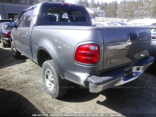 1FTRW08L43KD40748 - 2003 FORD F150 SUPERCREW GRAY photo 3