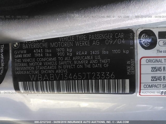 WBABV13465JT23336 - 2005 BMW 325 CI SULEV SILVER photo 9