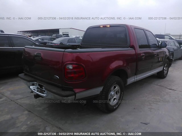 1FTRW07603KC92256 - 2003 FORD F150 SUPERCREW RED photo 4