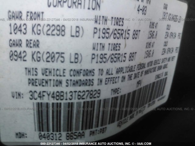 3C4FY48B13T627829 - 2003 CHRYSLER PT CRUISER CLASSIC 蓝色 照片 9