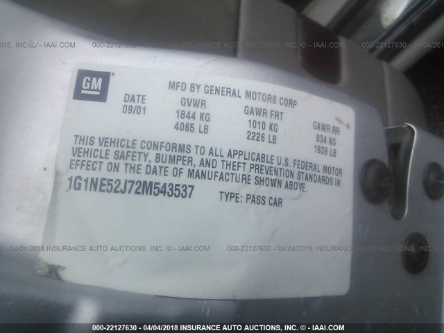 1G1NE52J72M543537 - 2002 CHEVROLET MALIBU LS 银色 照片 9